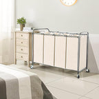 STO STO Laundry Sorter 4 Section, 4 Bag Clothes Hamper, Rolling Laundry Cart Basket with Heavy Duty Lockable Wheels and Removable Bag for Laundry Room, Bedroom, Closet, Beige