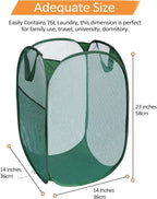 2 Pack Durable Collapsible Laundry Baskets - Reinforced Mesh Pop Up Laundry Hamper with Pocket, Foldable Dirty Clothes Hamper with Carry Handles for Laundry, Bathroom, Kids Room, Dorm or Travel Green