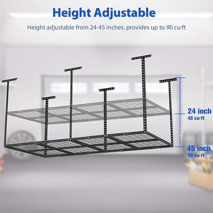 Overhead Garage Storage Rack, Adjustable Garage Storage Organization System, Heavy Duty Metal Garage Ceiling Storage Rack, Ceiling Mounted Storage Racks