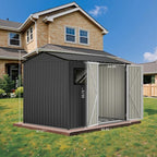 8' x 6' XL Outdoor Storage Shed, Sturdy Metal Building w/Floor and Operable Window for Garden, Backyard, Poolside and Lawn, Black
