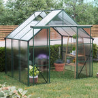 Heavy-Duty Walk-in Polycarbonate Greenhouse with Dual Sliding Doors, Adjustable Roof Ventilation, and Galvanized Steel Base for Year-Round Outdoor Gardening (Green 8*6FT)