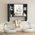 Bathroom Wall Cabinet with Mirror, Wall Mounted Medicine Cabinet with Color Adjustment LED Lights, Mirrored Over The Toilet Storage Cabinet with Adjustable Shelves, 23.6''W x 21.6''H, Black