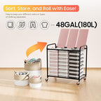 180L (47.55 Gal) Laundry Sorter 3 Section, Rolling Laundry Basket with Lockable Wheels and Lid, Laundry Hamper with 3 Separated Removable Bags Dirty Clothes Hamper for Laundry Room Organizer, Pink