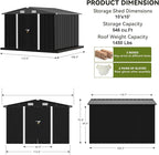 COMHOMA Shed Outdoor Storage Shed Metal,Lockable Doors Tool Sheds with Sloping Roof,Steel Garden Shed with Air Vent for Backyard,Patio,Lawn,Poolside(Grey,10'x10')