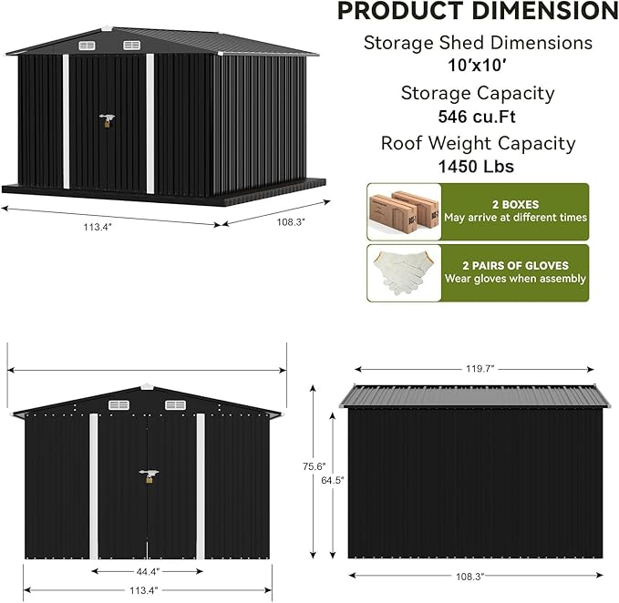 COMHOMA Shed Outdoor Storage Shed Metal,Lockable Doors Tool Sheds with Sloping Roof,Steel Garden Shed with Air Vent for Backyard,Patio,Lawn,Poolside(Grey,10'x10')