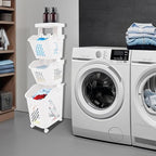 3-Tier Rolling Laundry Cart with Wheels, 39'' Stackable Vertical Laundry Sorter & Organizer for Bathroom, Bedroom, and Laundry Room (3-Tier)