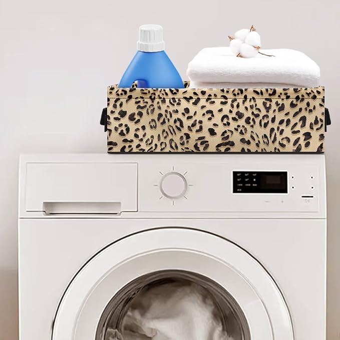Small Storage Bin Basket with Handles for Organizing Toiletries Towels and Small Items, Versatile Storage Container Long Organizer Bins for Bathroom Living Room, Leopard Print