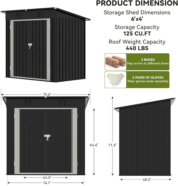 COMHOMA Shed Outdoor Storage Shed Metal,Lockable Doors Tool Sheds with Sloping Roof,Steel Garden Shed with Air Vent for Backyard,Patio,Lawn,Poolside(Grey,6'*4')