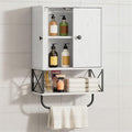 Bathroom Wall Cabinet with 2 Door and Adjustable Shelf, Farmhouse Medicine Cabinet with Towel Rack, 3-Tier Wall Mounted Storage Cabinet Over The Toilet for Bathroom Laundry Room, White