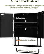 RUSTOWN Fluted Bathroom Wall Cabinet with 2 Doors, 3-Tier Modern Farmhouse Medicine Cabinet, Over The Toilet Storage Cabinet with Adjustable Shelf and Towel Bar (Black, Medium)