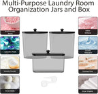 3 Pack Laundry Powder Container & Dryer Sheet Holder, Plastic Laundry Room Organization and Storage Jars with Lids, Labels & Scoops for Powder, Detergent, Scent Booster (Black)