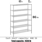 21" Deep x 60" Wide x 86" Height Wire Shelving Kit | 6-Tier | NSF Commercial Storage Rack Unit