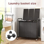 3-Compartment Laundry Cart with Lockable Wheels & Lid 180L Large Wheeled Laundry Basket Heavy-Duty Sorting Organizer for Laundry Room (Black)
