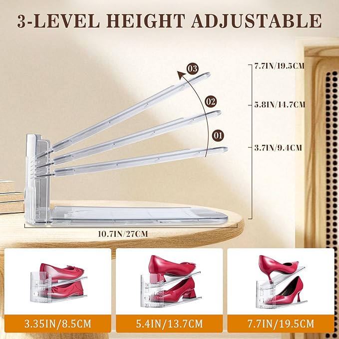 Adjustable Shoe Slots Organizer,12PACK Transparent Shoe Stackers Shoe Rack Holder Shoe Space Savers Double Layer Stack Shoe Racks for Closet Organization(Transparent)