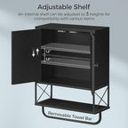 Bathroom Wall Cabinet with 2 Door and Adjustable Shelf, Farmhouse Medicine Cabinet with Towel Rack, 3-Tier Wall Mounted Storage Cabinet Over The Toilet for Bathroom, 18.9" L, Black