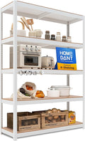 HOMEDANT House 5 Tier Heavy Duty Garage Shelving Adjustable Metal Rack Storage Shelves Standing Shelf Unit Organizers Pantry Closet Office (1, White, 48.1" W x 16.5" D)