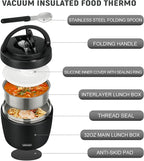 Thermo Food Jar for Hot Food Adults 32OZ Soup Thermo Lunch Containers Wide Mouth Vacuum Insulated Stainless Steel Leakproof Bento Box with Spoon (Black)