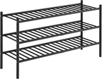 3-Tier Bamboo Long Shoe Rack, Free Standing Wood Shoe Shelf Storage Organizer for Closet Entryway Stackable 35"x11"x20" (Black)