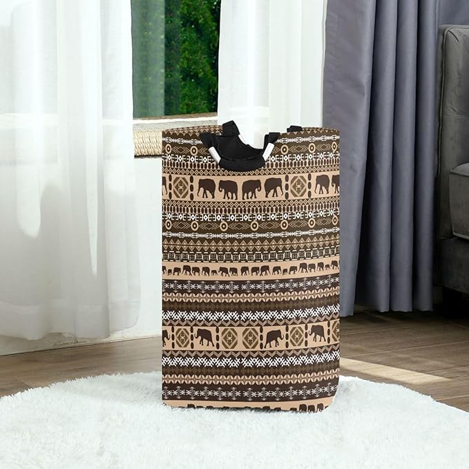 Ethnic African Elephant Laundry Basket for College Dorm,50L Collapsible Portable Laundry Hamper Storage Basket for Toys Clothes Organizer