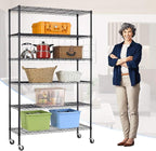 PayLessHere | 6-Tier Wire Shelf with Wheels | 48"x18"x82" | Black | Adjustable Racks | Heavy-Duty Storage Shelves, Holds Upto 510 lbs | Rust-Resistant, No-Tool Assembly | for Home, Garage Shelving