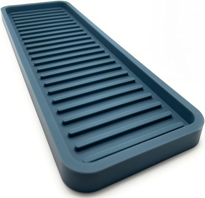 Happitasa Silicone Kitchen Sink Organizer Tray, Sponge Holder and Countertop Protector | Bathroom and Kitchen Soap Dish and Dispenser Tray (Smoky Blue, 12"x4", 9.2 Ounces)