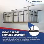 MonsterRax 4x8 Overhead Garage Storage Rack Frame Kit - Hanging Storage Shelves, Ceiling Storage Rack System, Overhead Garage Organizers And Storage, Ceiling Shelving - (Hammertone, 12"-21")