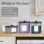3 Pack Laundry Powder Container & Dryer Sheet Holder, Plastic Laundry Room Organization and Storage Jars with Lids, Labels & Scoops for Powder, Detergent, Scent Booster (Black)