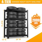 4 Tier Shelving Unit, Heavy Duty Garage Storage Shelves, Adjustable Metal Utility Shelf for Basement, Garage Organization, 24" W x 12" D x 53.4" H