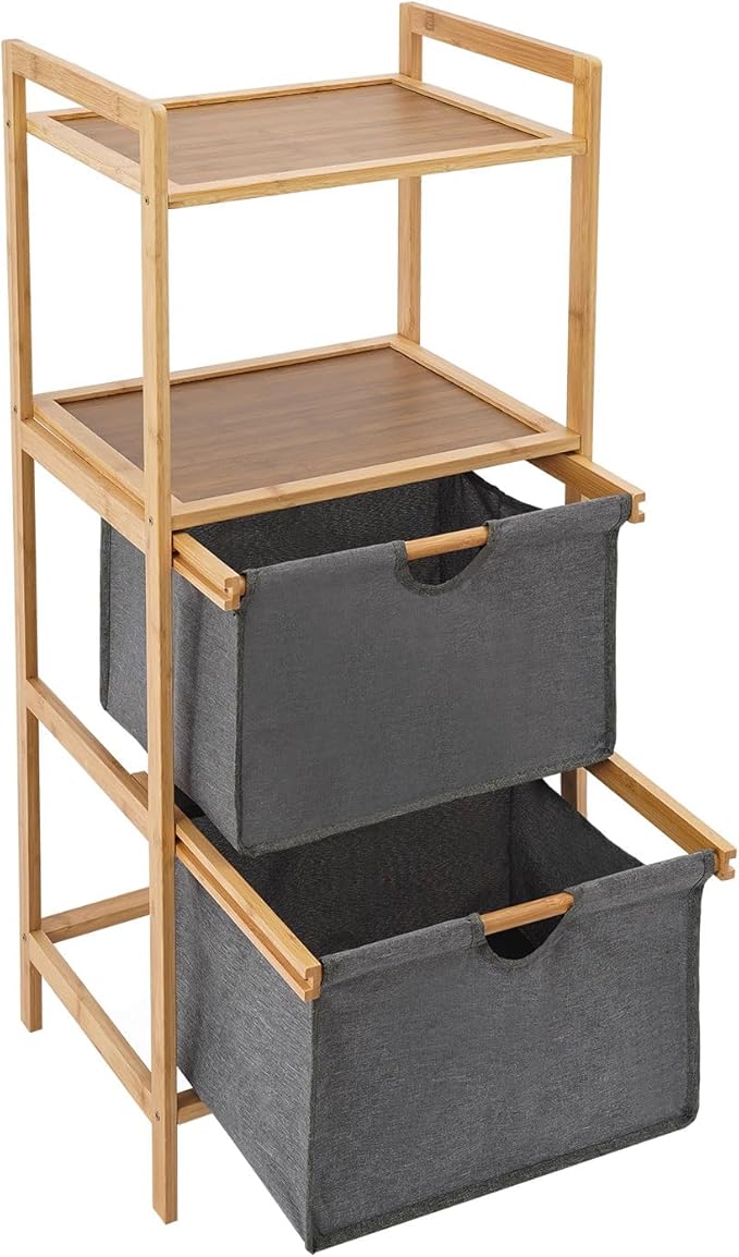 Laundry Sorters Basket,4 Tier Bamboo Laundry Basket With 2 Detachable Baskets,Professional Metal Laundry Basket Organization,Laundry Basket Organizer,Bathroom,Etc