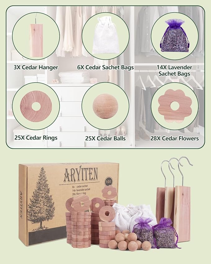 Cedar Balls for Clothes Storage, Aromatic Scent Cedar Wood Balls for Kitchen, Closets Storage and Drawers Freshener, 60 Pack