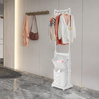 TFCFL Rolling Laundry Sorter, 2 Layers Laundry Basket Clothes Storage Cart with Hanging Bar, Storage Organizer Kitchen Shelf Fruit Stand with Rack for Household Bathroom Kitchen Bedroom (White)