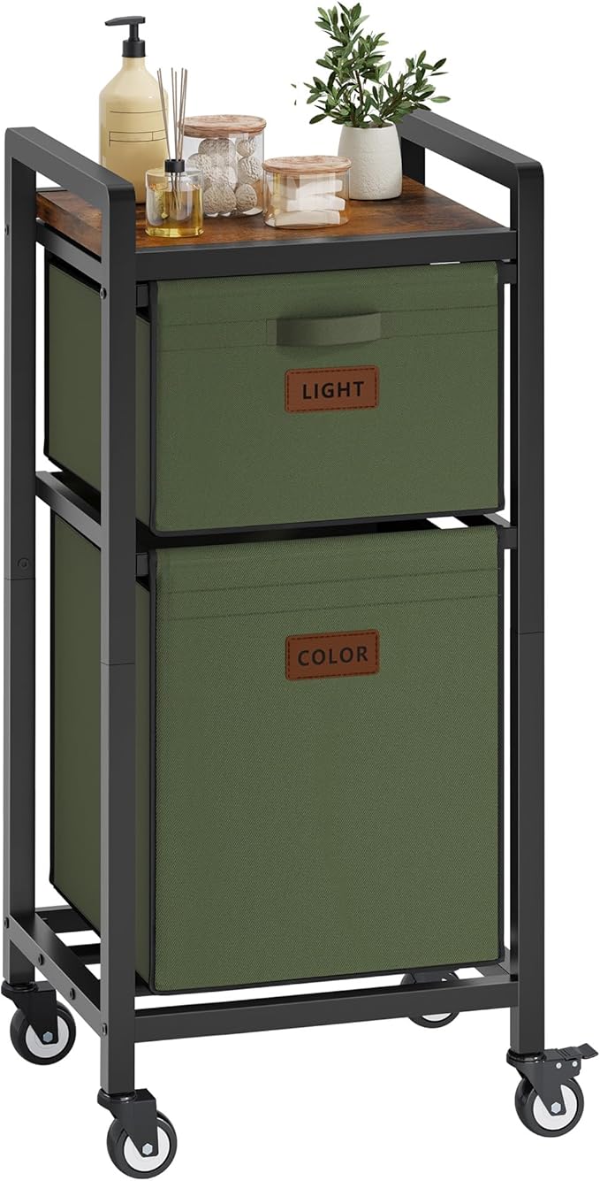FAVOOSTY Laundry Hamper with Shelf, 70L Laundry Basket Organizer, Laundry Hamper with Shelf, 2 Section Laundry Sorter for Laundry Room Organization (Green)