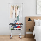 Steel Wire Laundry Cart with Wheels, Heavy Duty Rolling Laundry Basket with Hanging Rack, Large Metal Storage Cart for Laundry, Clothes, Towels, Bathroom, Commercial Laundry Organizer (Style1)