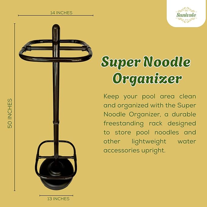 Extra Large Pool Noodle Storage Rack – Rustproof Bronze PVC Pool Float Organizer with Fillable Base for Stability – Outdoor Pool Storage Rack for Noodles & Floats