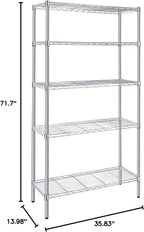 Simple Deluxe 5-Tier Storage Shelves, 35.83" W x 13.98" D x 71.7" H Wire Metal Shelving Unit, 1250 Lbs Loading Capacity, Chrome