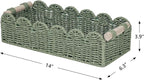 CubesLand Bathroom Basket Organizer, Toilet Tank Paper Storage Baskets 2-Pack, Scalloped Decorative Basket for Countertop w/Handle, Wicker Basket for Bathroom Decor, Home Decor, Living Room, Green