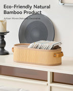 Toilet Paper Storage Basket Bathroom Counter Organizer Bamboo Baskets for Organizing, with Lid & Handels-Decorative Storage Set, 2-Pack