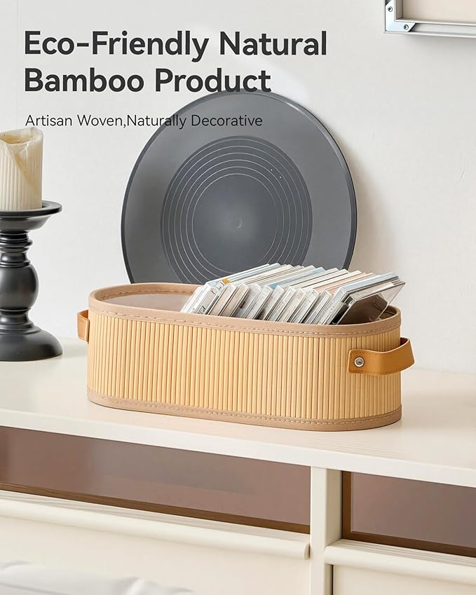 Toilet Paper Storage Basket Bathroom Counter Organizer Bamboo Baskets for Organizing, with Lid & Handels-Decorative Storage Set, 4-Pack