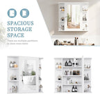 Shintenchi Bathroom Wall Cabinet with Mirror, Mounted Medicine Cabinets with 4 Internal and 6 Open Shelves, Mirrored Door Over The Toilet Storage, Solid White