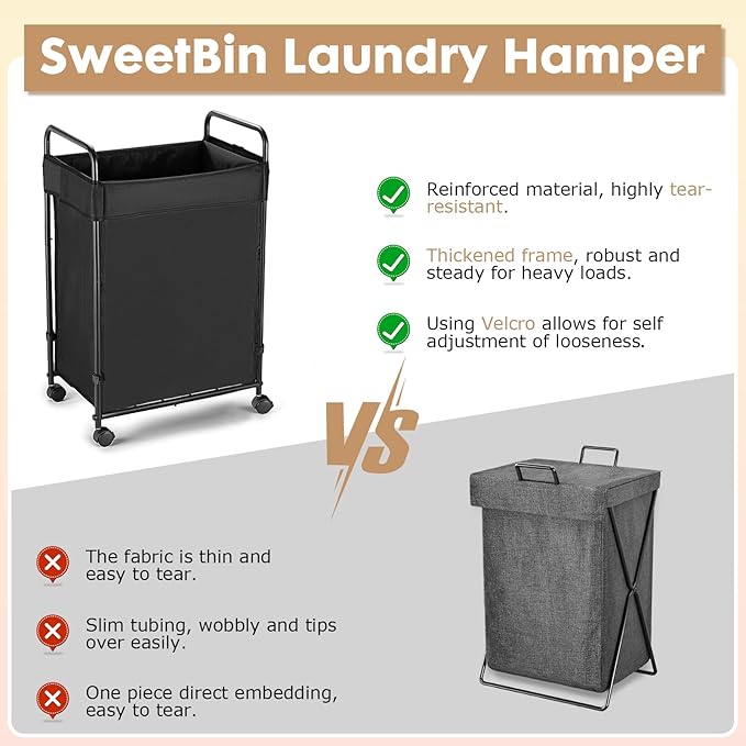 120L Laundry Hamper with Wheels, Rolling Laundry Sorter cart with Metal Frame and Removable Liner, Dirty Clothes Hampers for Bedroom, Laundry Room, Bathroom