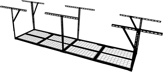 2 X 8 FT Garage Ceiling Storage Racks, Heavy Duty Overhead Garage Storages Rack with Adjustable Hight, Metal Hanging Garages Storage Rack with Support Rod, 22''- 40" Adjustable, 450 LBS (Black, 2x8FT)
