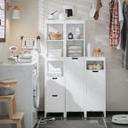 Haotian Small Tilt-Out Laundry Hamper Cabinet, Skinny Bathroom Storage Cabinet for Clothes Organization with Hidden Basket & Shelf, White BZR122-W