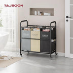 Tajsoon 3 Bag Laundry Sorter Cart, Laundry Hamper Sorter Basket with Heavy Duty Lockable Rolling Wheels for Clothes Storage, 3 Colors
