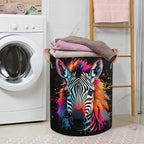 Colorful Animal Zebra Collapsible Laundry Basket Large Laundry Hamper Waterproof Foldable Storage Bins Laundry Basket with Leather Handles Clothes Nursery Hampers