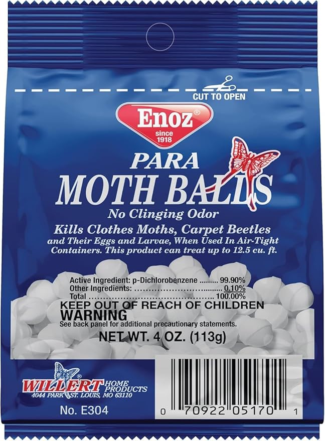 Enoz Para Moth Balls, Kills Clothes Moths and Carpet Beetles, No Clinging Odor, 4 Oz (Pack of 4)