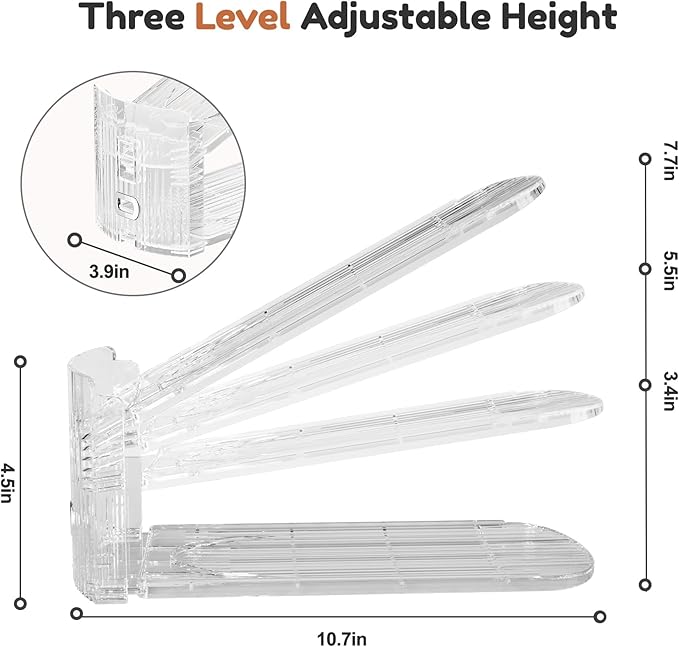 Neprock Shoe Slots Organizer for Closet,12 Pack Acrylic Shoe Stackers for A Pair of Shoes,3 Levels Adjustable Shoe Rack Storage Shoe Space Saver 50%(Clear,12 Pack)