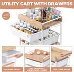 Rolling Craft Storage Cart with 4 Drawers,Utility Cart with Drawers,Art Craft Organizers and Storage,Kids Craft Cart,Kids Art Cart With DIY Lable and Wooden Tabletop Area, Pearl