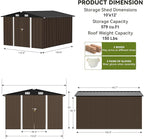 COMHOMA Shed Outdoor Storage Shed Metal,Lockable Doors Tool Sheds with Sloping Roof,Steel Garden Shed with Air Vent for Backyard,Patio,Lawn,Poolside (Brown, 10'x12')