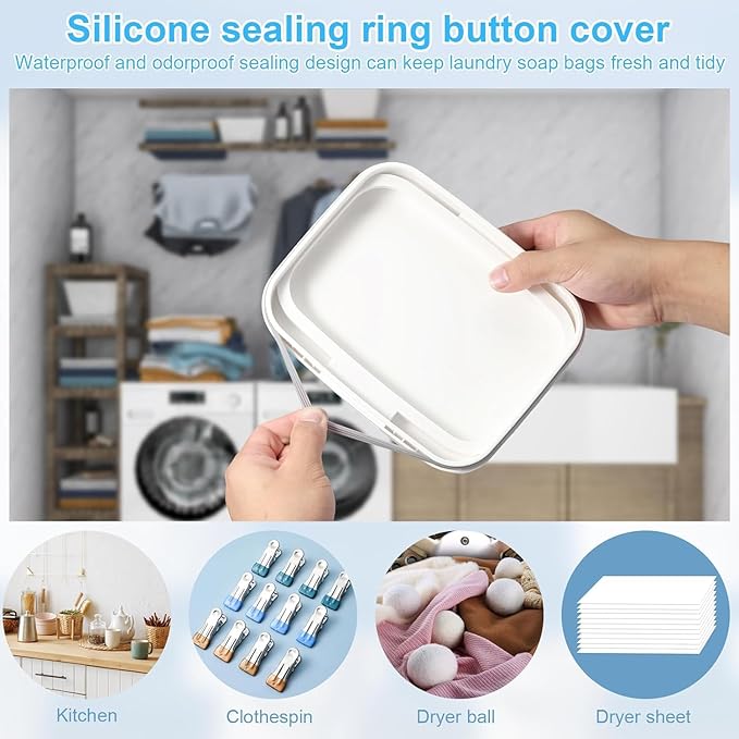 2 Pack Laundry Pods Container and Dryer Sheet Holder for Laundry Room Organization, Laundry Pod Up Holder with 30 Labels and Scoops, Laundry Detergent Powder Container, Scent Booster Holder