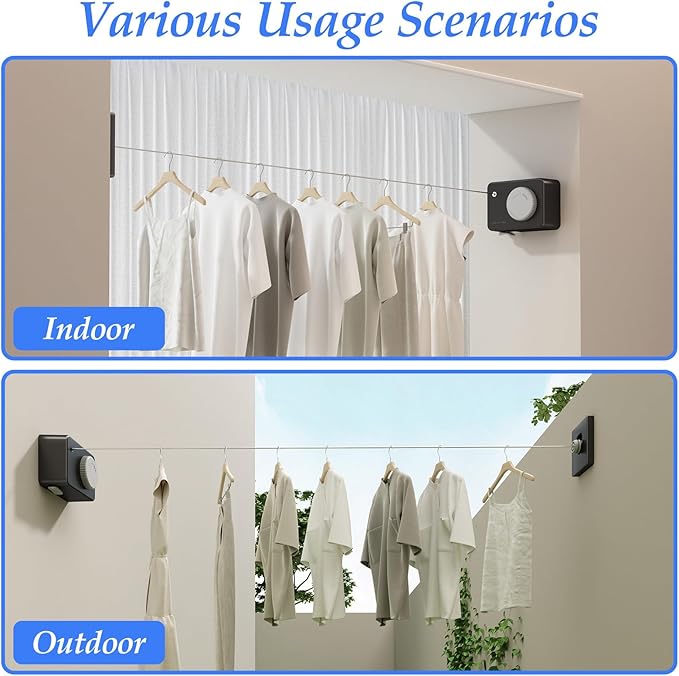 Danpoo Retractable Clothesline Heavy Duty- Anti-Sag Wall Mounted Indoor/Outdoor Clothes Drying Line with Stainless Steel Rope & Pulley System